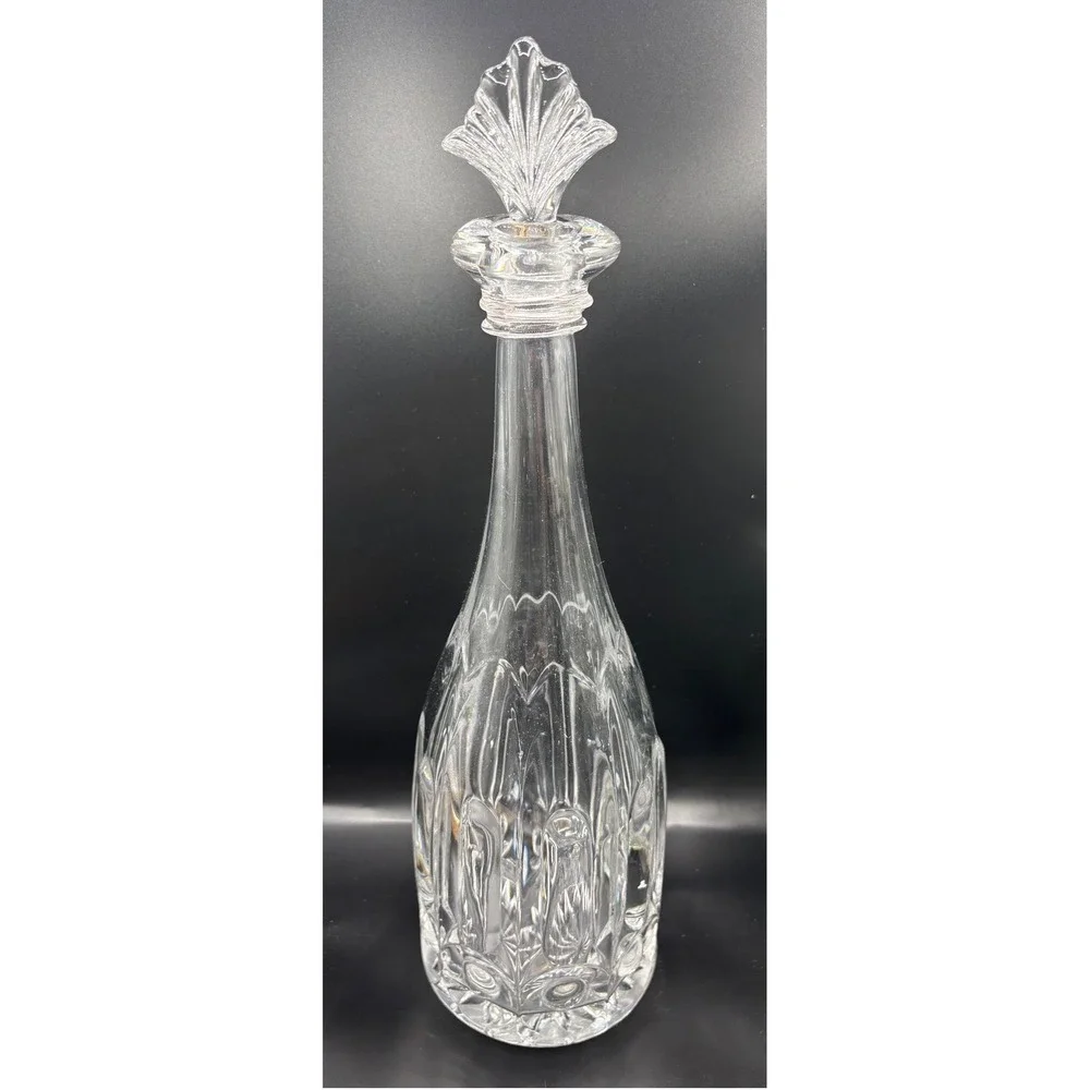 Vintage Glass Liquor Decanter with Fan Shell Stopper Starburst Base 13